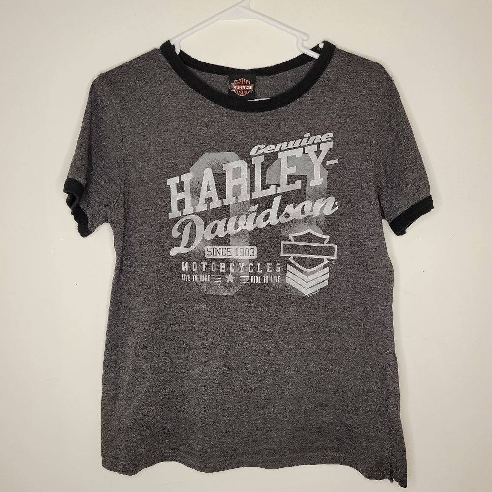 𝅺HARLEY Davidson Motorcycles Women’s Grey Short Sleeve Shirt Size (Large)